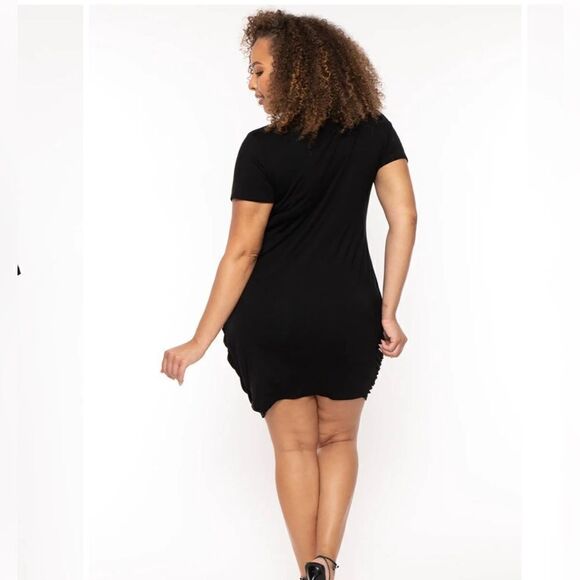 CURVY SENSE PLUS SIZE DOLLEY TULIP
MINI DRESS -BLACK - Picture 3 of 4